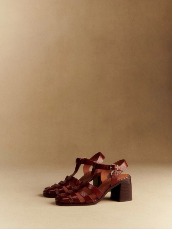 Sezane Shoes - Sézane Florie Sandals- Brown Leather T-Strap Block Heel Sandals